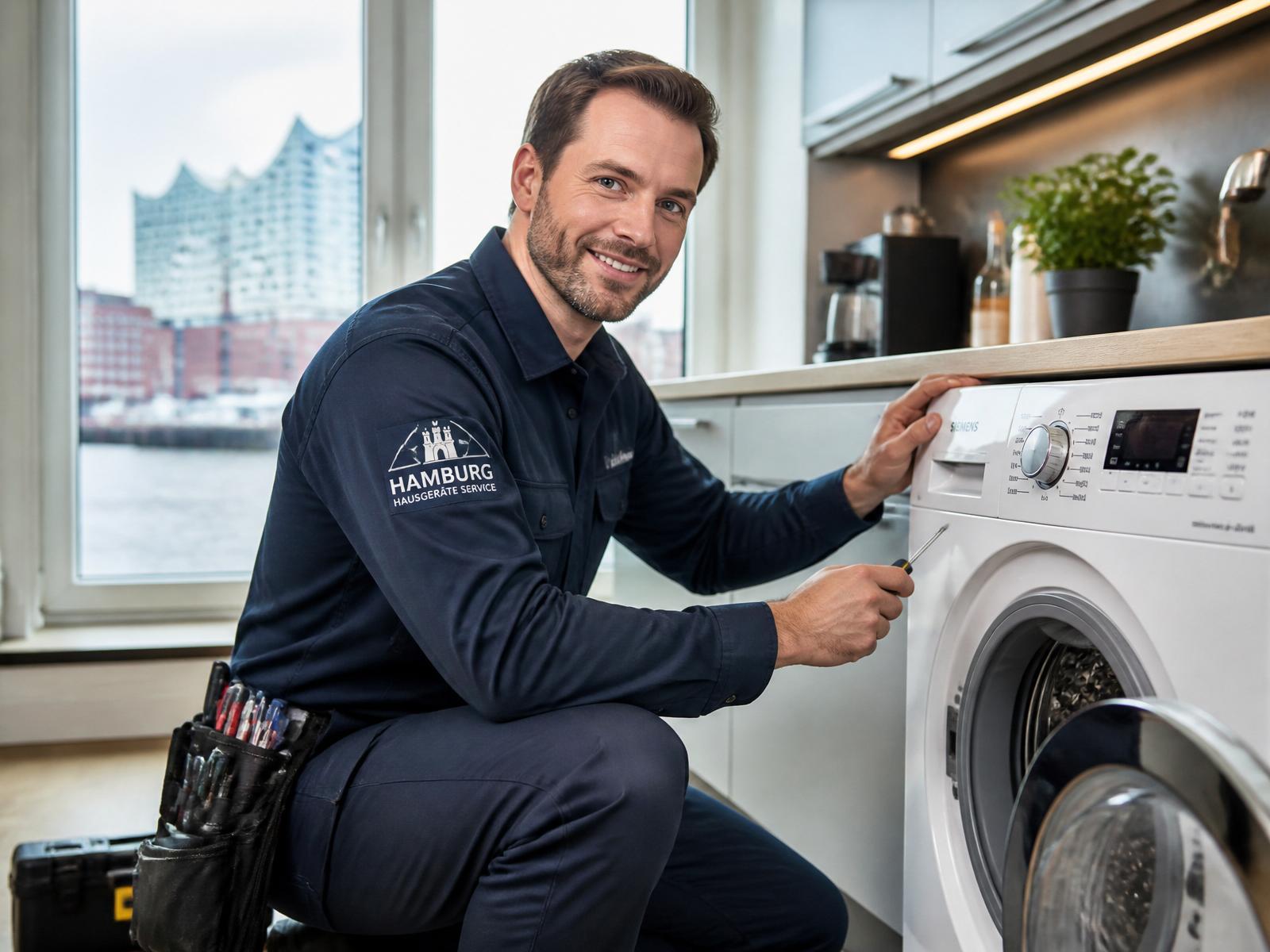 Techniker repariert eine Waschmaschine in Hamburg
